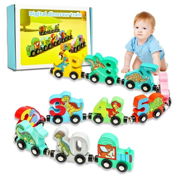Dinosaur Toddler Toys 11 Magnetic Wooden Dinosaur Train Set,Toys for Ages 2-4 5-7, Montessori Toys for 1 Year Old, Kids Sensory Toys for 2 3 4 5 Year Old Boys Girls, Christmas Birthday Easter Gifts