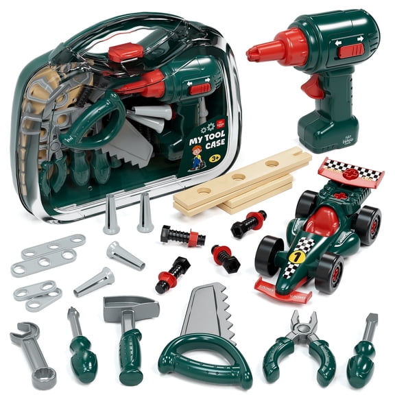 Toys for 2 Year Old Boys, Kids Tool Set, Toolbox Set for Kids, Includes Realistic Tools & Electric Drill & Take Apart Toy Racing Cars, Educational Learning Toys for Boys Age 2 3 4 5 Birthday Gifts