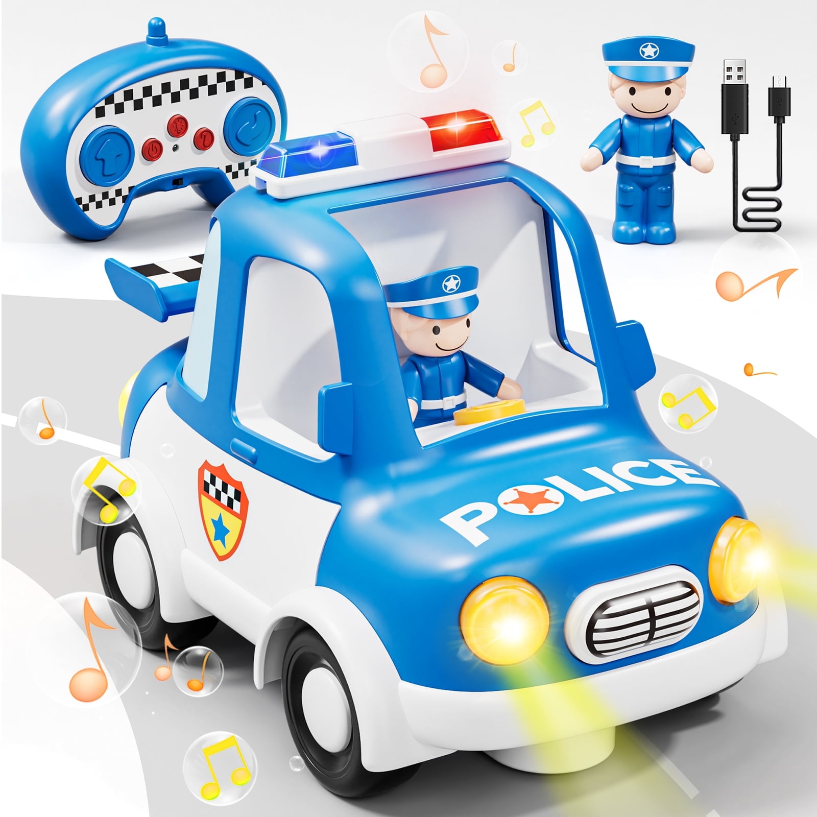 Toys for 2 Year Old Boys Toys, Rechargeable Remote Control Car for Toddler, Kids Toys Age 2 3 4 5, Police Car with LED Lights & Music, Gifts for Toddler Boys 18+ Months