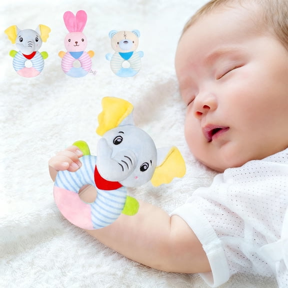 Toys Under 5$ Hand Shaking Circles Educational Toy, Baby Hand Rattle Toys 0-6-12 Months, Cute Interactive Soothing Plush Toy, Soft Ring Rattle for Boys Girls Sleep, Infant Sensory Development Gift