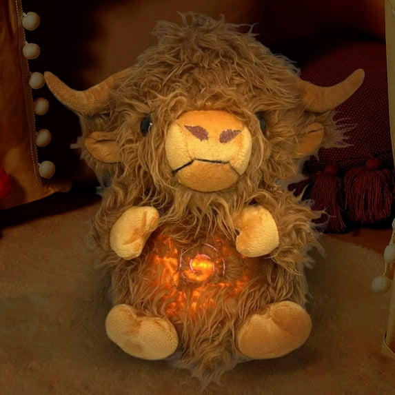Toys 50% Off Clear! New Soothing Snuggle Cute Highland Cow Stuffed Animal, Soothing Breathing Highland Cow Stuffed Animal, Sleeping Cow Plush Toy with Realistic Breathing Action and Lighted Music