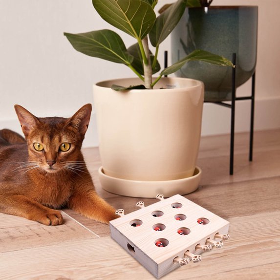 Toys 50% Off Clear! Wooden 5 Holes Cat Whack a Mole Toy, Cat Pop Up Toy, 3-in-1 Cat Scratcher and Toy, Interactive Cat Toys for Bored Indoor Adult Cats, Cat Games