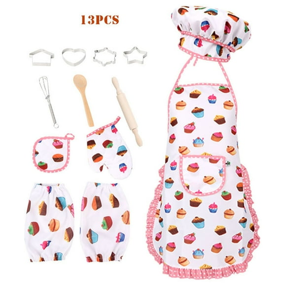 Toys 50% Off Clear! Chef Set for Kids,13pcs Kitchen Costume Role Play Kits, Girls Apron with Chef Hat,Cooking Mitt and Cookie Cutters