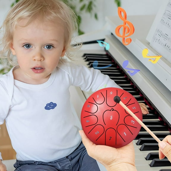 Toys For Ages 2-4 Lignoak Steel Tongue Drum For Kids & Adults - 6 Inch 11-Note Handpan With Mallets, Outdoor Musical Instrument For Garden, Yoga, Or Classroom Play Red
