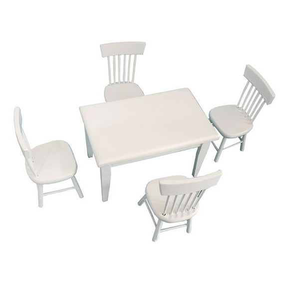 Toys 1:12 Dollhouse Miniature Furniture Wooden White Dining Table Chair Model Set White
