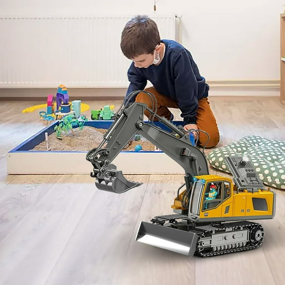 Toys for Clearance Under $2.00 Remote Control Excavator RC Toy with 360 Rotation Rechargeable 13Channel Metal RC Hydraulic Excavator Remote Control Excavator with Sound Light