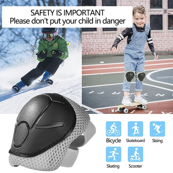 Toys For Kids Protective Gear Skateboard Roller Skating Bike PE Black 6-Piece Set Teenagers Knee Elbow Wrist Guards