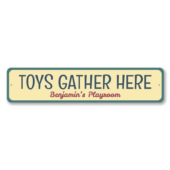 Toys Gather Here Sign, Custom Child Name Playroom Sign, Kid Bedroom Toy Room Sign, Playroom Aluminum Decor - 4x18 inches