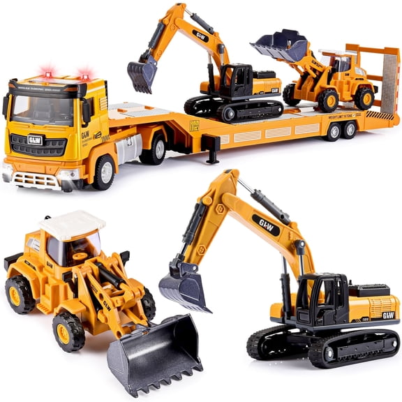 Toys Gifts for 3 4 5 6 7 Years Old Boys, Engineering Construction Vehicles Truck, Construction Toys Set with Truck, Excavator and Bulldozer, Alloy