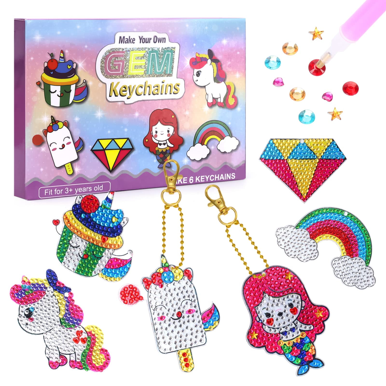 Sunnypig Toys for Girls, Painting Crafts for Kids Age 6-8 Unicorn Diamond DIY Toy for Toddler Color Stickers Keychain for Girls Boys 7-10 Year Old