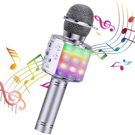 GLUAAE Toys For 3-16 Years Old Girls Gifts,Karaoke Microphone for Kids,Best Fun Birthday Gifts for Teens Girl Boys(Silver)