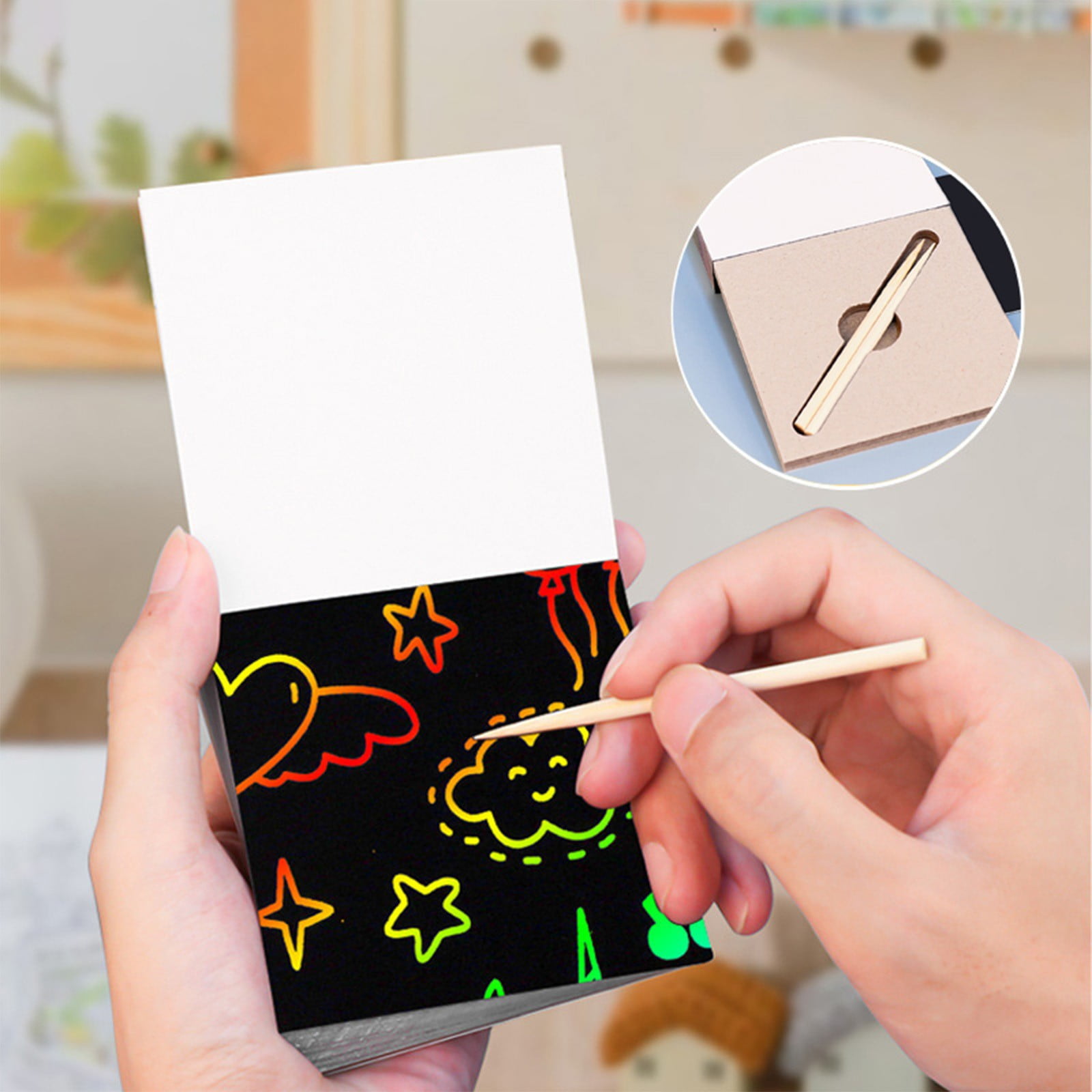 Kit De 12 Cartes à Gratter Urbaines – Papier Magique Arc-en-ciel – Cadeau Créatif Enfant – DIY – Bâton Bois Inclus