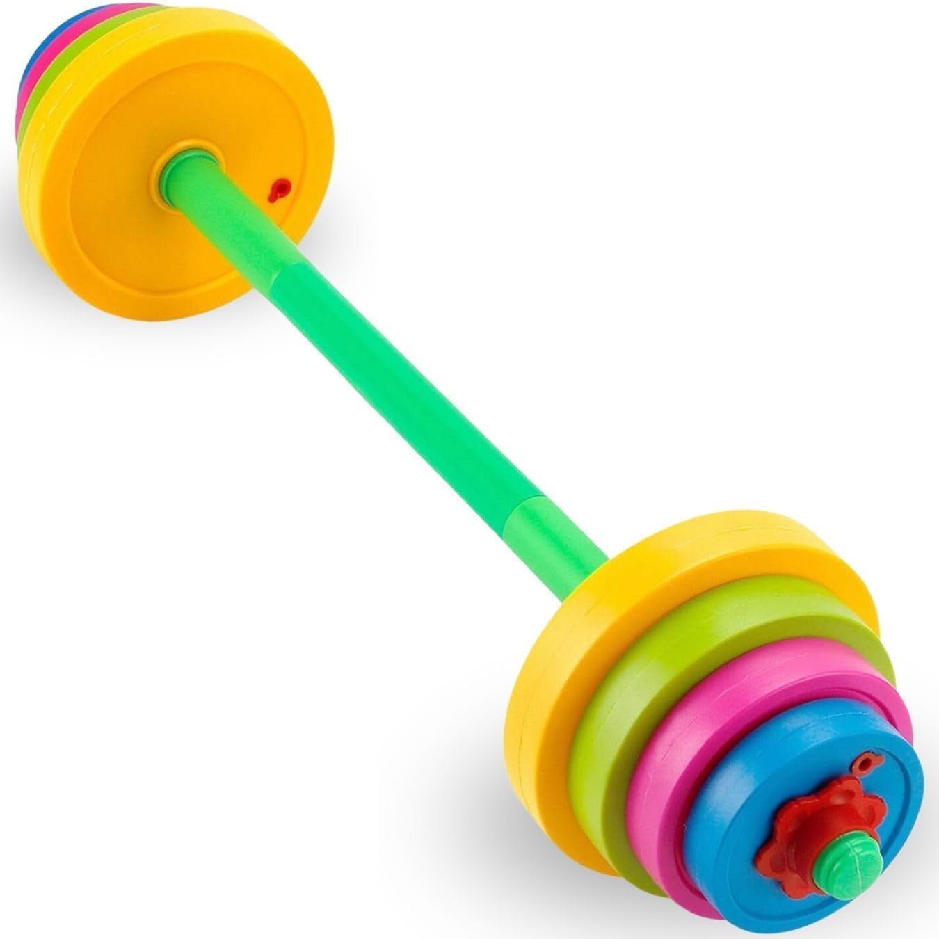 Toys+ Kids Play Barbell Set, 32 Inch Adjustable Rainbow Weight, Pretend Exercise Equipment