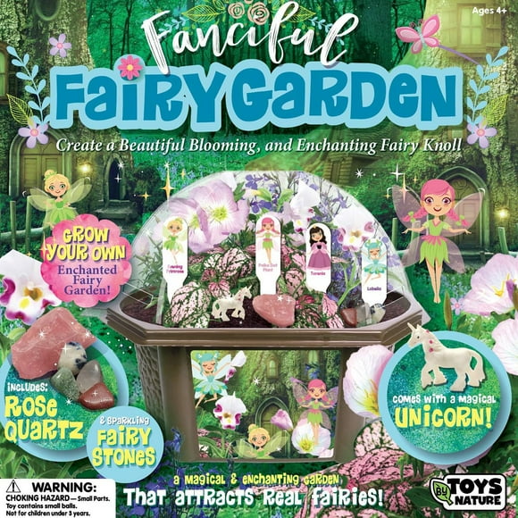 Toys By Nature: Fanciful Fairy Garden - DIY Biosphere Terrarium Kit, Grow & Decorate An Enchanting Plant Knoll, Stones & Unicorn Figure, Adult-Kids 4+