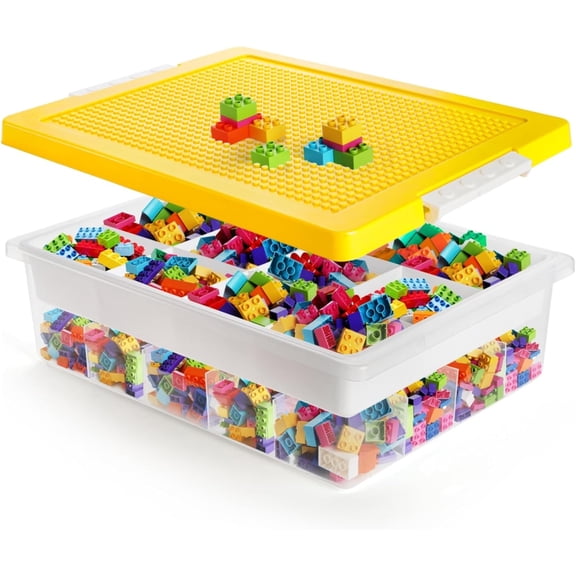Toys Organizer Bin, Double Layer Block Storage Container with Building Baseplate Lid Removable Tray, Stackable 30 Compartment Clear Crafts Box for Bead Puzzles Sewing