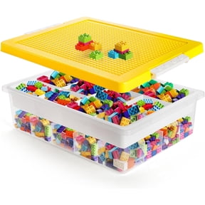 Toys Organizer Bin, Double Layer Block Storage Container with Building Baseplate Lid Removable Tray, Stackable 30 Compartment Clear Crafts