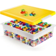 Toys Organizer Bin, Double Layer Block Storage Container with Building Baseplate Lid Removable Tray, Stackable 30 Compartment Clear Crafts