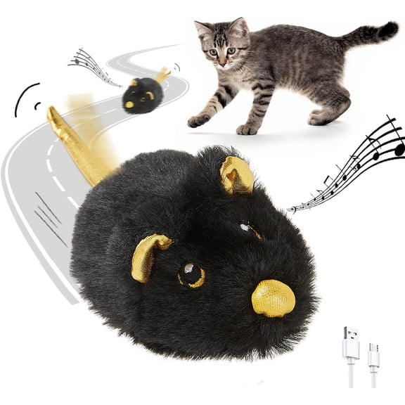 Toys Squeaky Rechargeable Moving with Dynamic Magic Tail, Automatic Self Play for Indoor Kittens (Black)