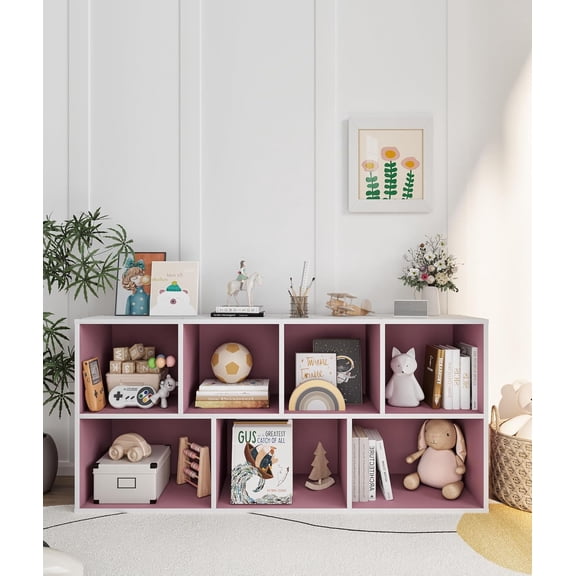 Toys Storage Organizer, Wooden Storage Shelves Book Organizer for Room Classroom Playroom, Pink