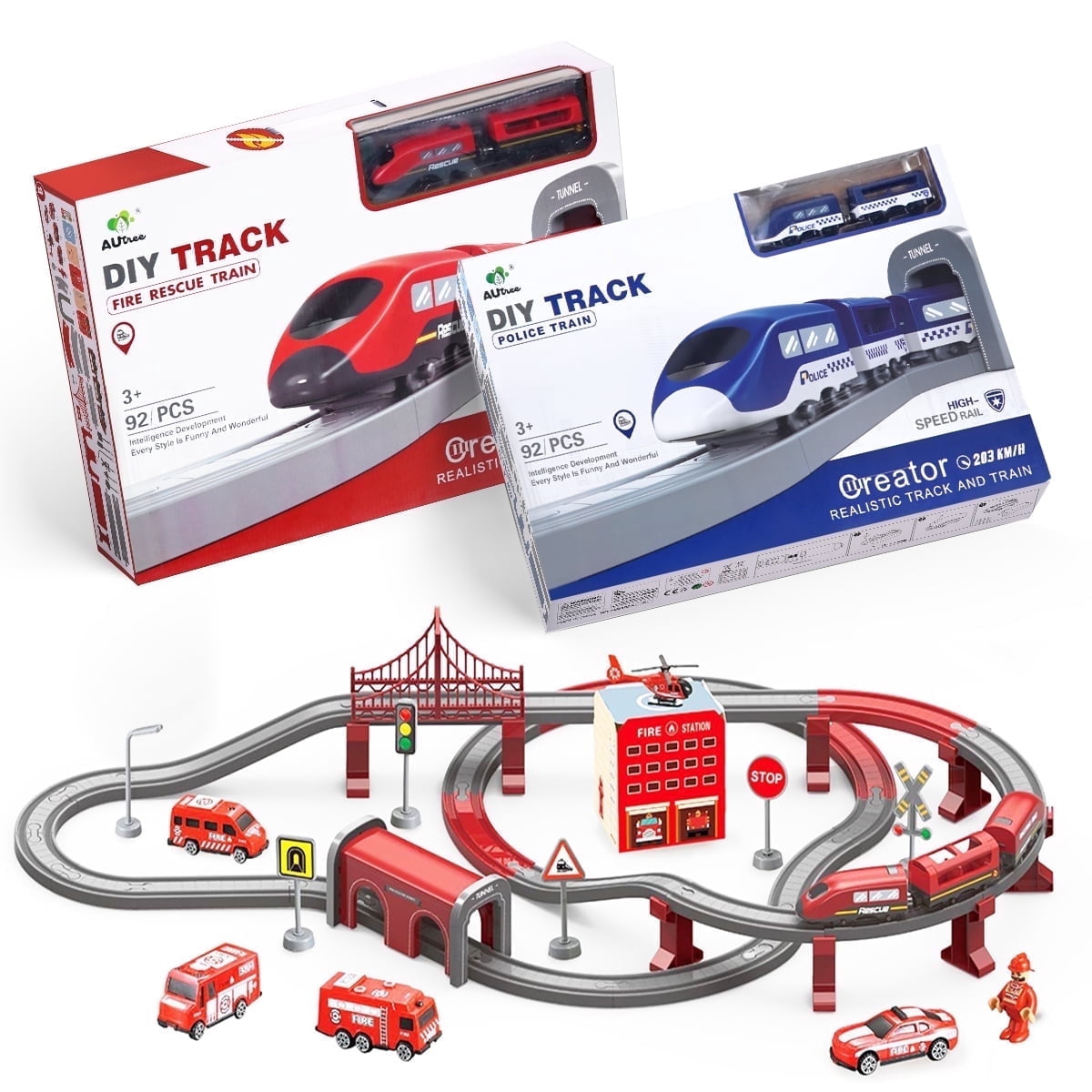 HDJ 92PCS Motorized Train Play Set, Electric Track Set for Kids