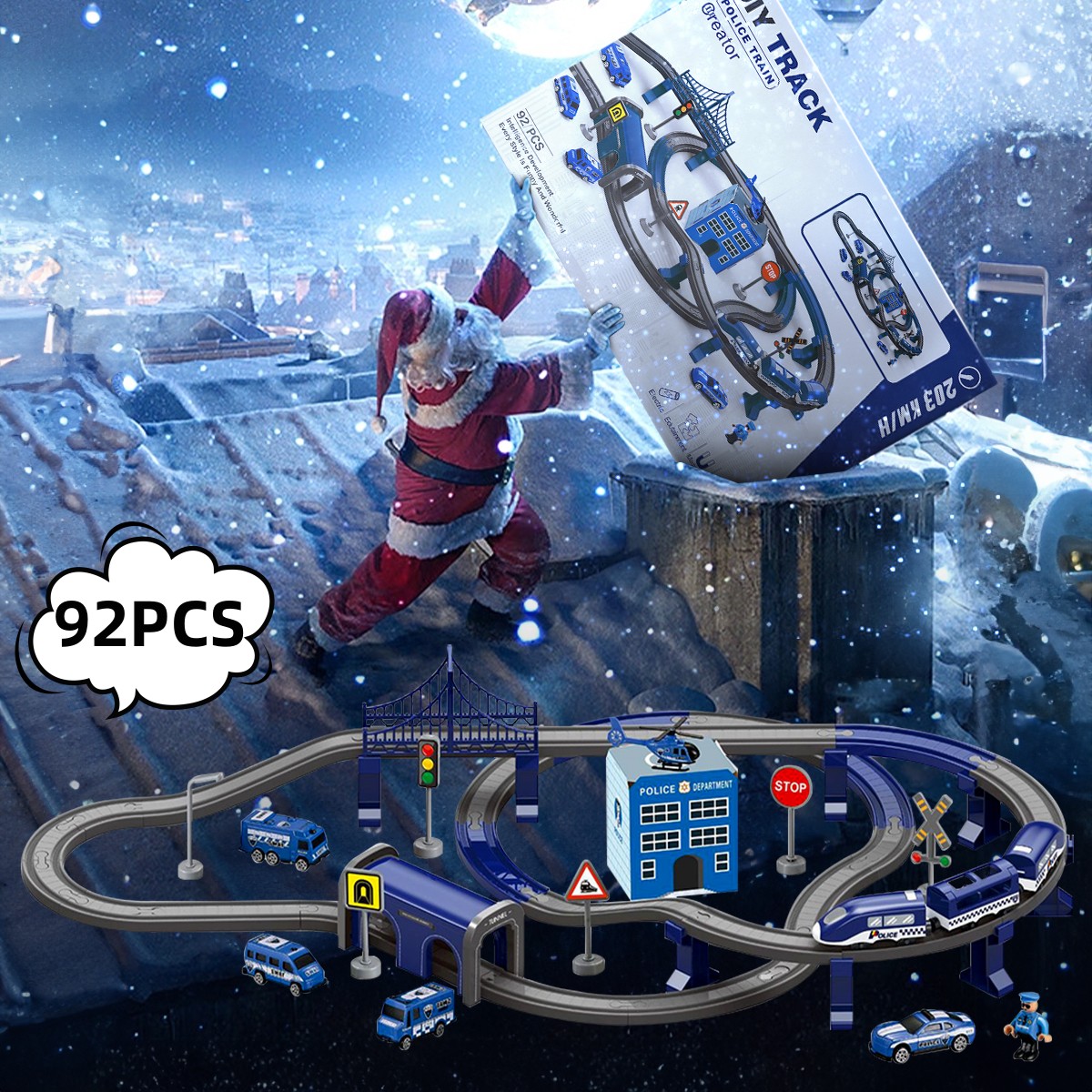 Toys Train Set For Kids HDJ 92PCS Race Track Set For Boys Christmas 