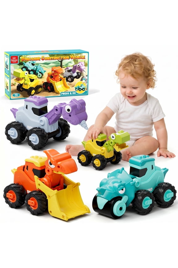 Toys for 1 2 3 Year Old Boy Girl, Construction Vehicle Dinosaur Toy Cars For Toddlers, Press And Go Toy Cars, Pull Back Cars Baby Toys