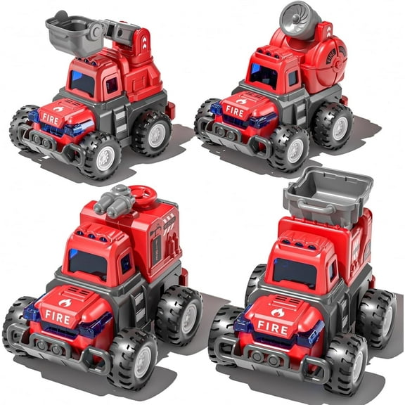 WQFSTORE Toddler Car Toys for 1 Year Old Boys, Press Go Fire Truck Toys for 2 Year Old,  Push Go Friction Powered Vehicles Set for 1-3 Baby Boys Birthday Gifts