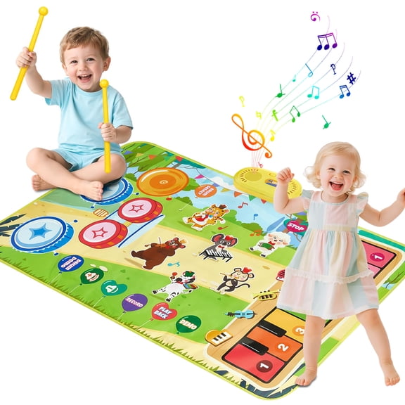 Toys for 1 Year Old, Musical Mat Toy for Toddlers 1-3, Piano Mat with Keyboard & Drum Musical Learning Toys for 1 2 3 Year Old