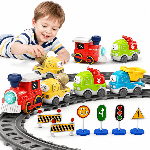 Toys for 3+ Year Old Boy Girl, Train Set Toy for Toddlers, Electric Train Car Track Play Set with Steam, Light & Music, Christmas Birthday Gifts