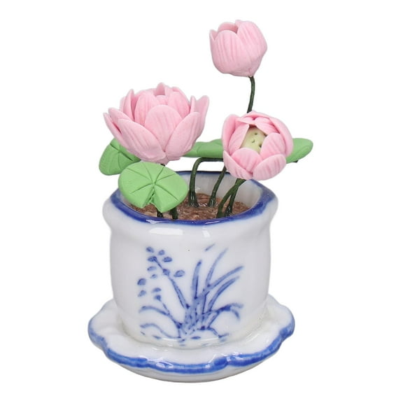 Toys for Boys Girls 3-6 Years 1:12 Scale Dollhouse Potted Lotus Flower Pot Miniature Resin Decor Small Potted Lotus Pot