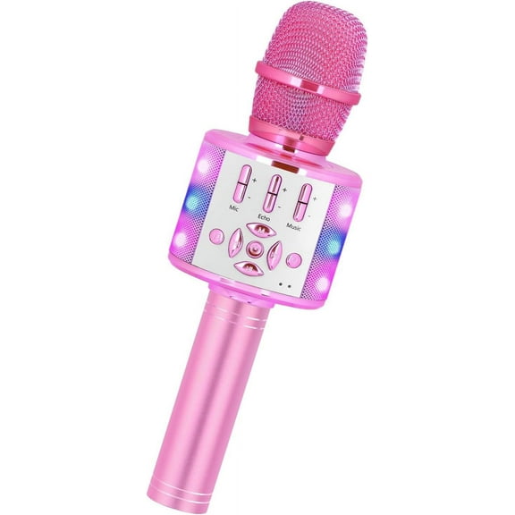 OMA-Toys for Girls – Kids Karaoke Microphone with Lights, Toddler Microphone for Girls and Boys, Birthday Gift for Ages 3–8+ (Light Pink)
