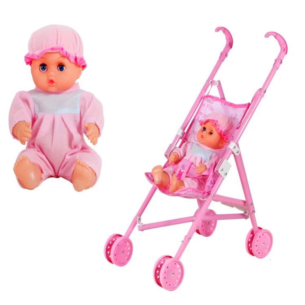 Toys for Kids 3+ Baby Doll with Cart Set Baby Doll Stroller Toy Pretend Play Toy Set for Kids
