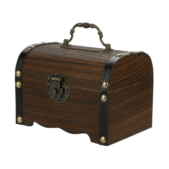 Toys for Kids 3+ Wooden Piggy Bank Safe Money Box Savings with Lock Wood Carving Handmade Legendary Treasure Chest