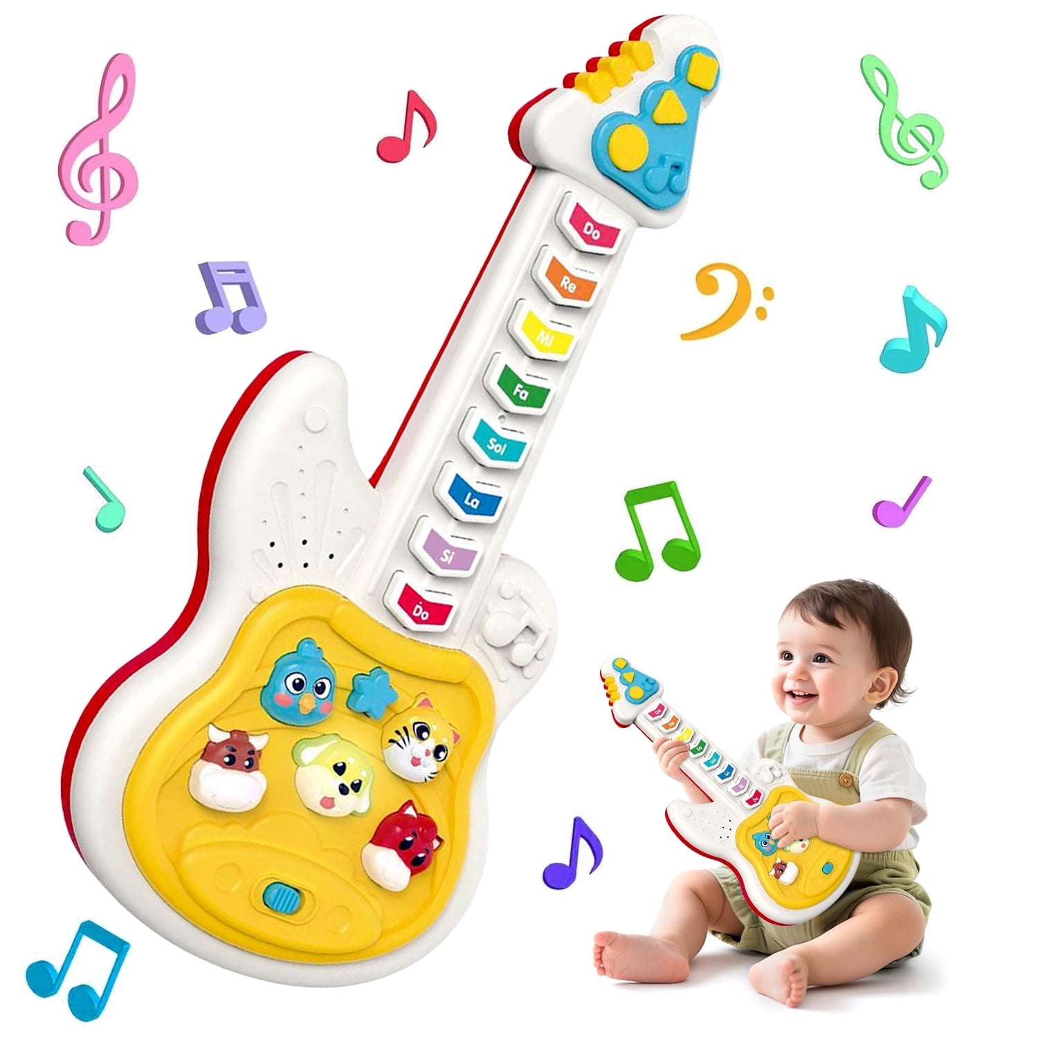 Toys for 1 2 Year Old Boys Girls, Musical Guitar Toys with Animal Sound and Light, Learning Toys for Toddlers 1-3, Birthday Gifts Toys for 1 2 3 Year Old Girls 