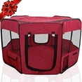 thumbnail image 1 of ToysOpoly Portable Pet Playpen Puppy Kennel, Small and Medium Size Dogs and Cats, Maroon, 1 of 8