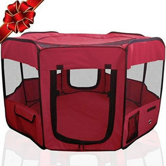 ToysOpoly Portable Pet Playpen Puppy Kennel, Small and Medium Size Dogs and Cats, Maroon