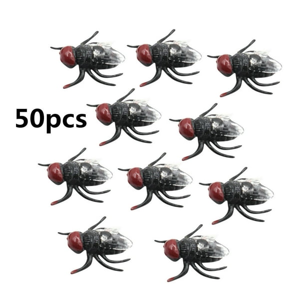ToysYGift 50Pcs Fake Fly Flies Bug Plastic Mock Insects Reptile Joke Toys Prank Scary Trick Tricky Brains for Halloween Party