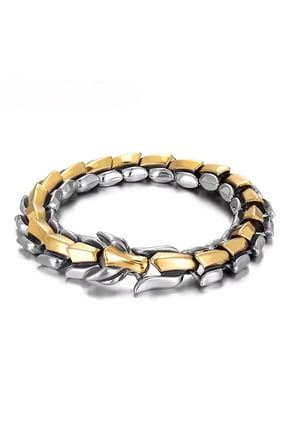 Dragon Bracelet for Men, Stainless Steel Cuban Link Chain, Vintage Silver/Black/Steel/Gold, Punk Norse Jewelry Gifts for Him Husband