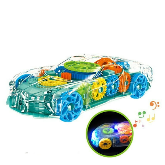 ToysYGift Light Up Transparent Car Toy,Sensory Toy with Colorful Moving Gears, Music, LED Effects,Fun Educational Toy for Kids Boys Girls Great Christmas Birthday Gift Idea