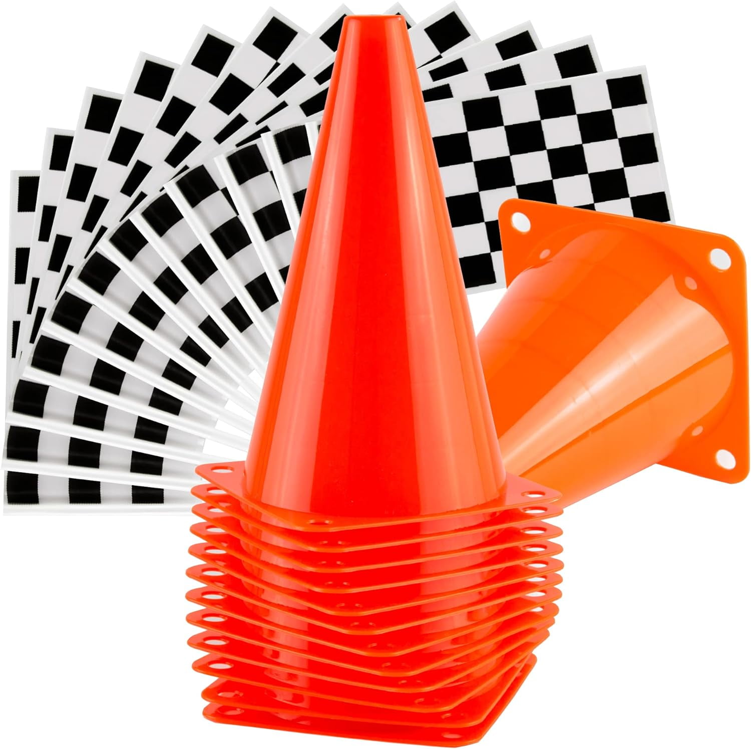 Toysery 24 Pieces Mini Traffic Cones and Checkered Racing Flags - Race ...