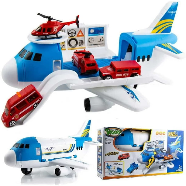 Toysery Airplane Toy for Kids Cargo Plane with Mini Safety Vehicles and Helicopter Flying