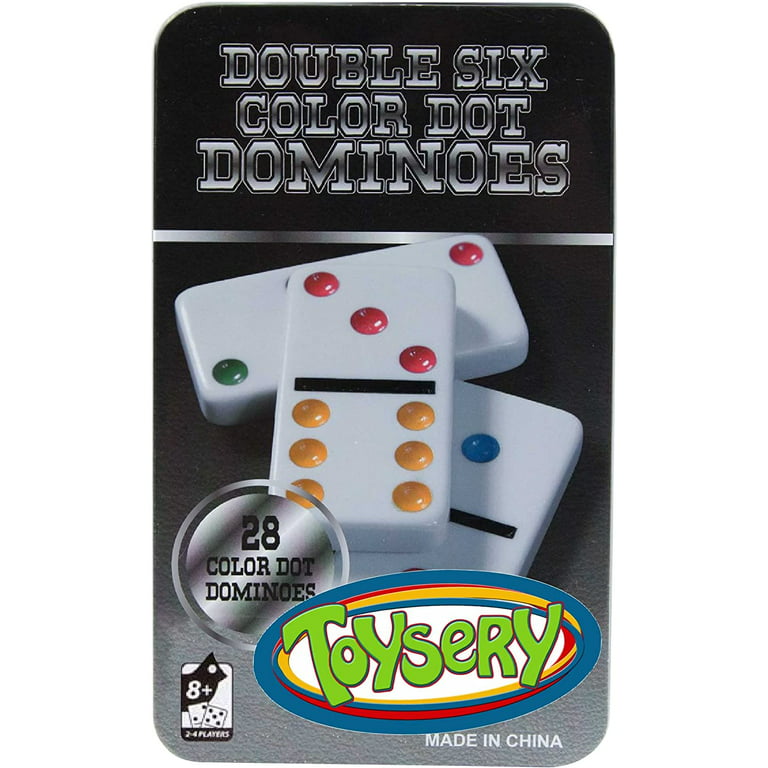  SKKSTATIONERY 28 Pcs Double 6 Color Dot Dominoes Game, White  Domino in Tin Box. : Everything Else