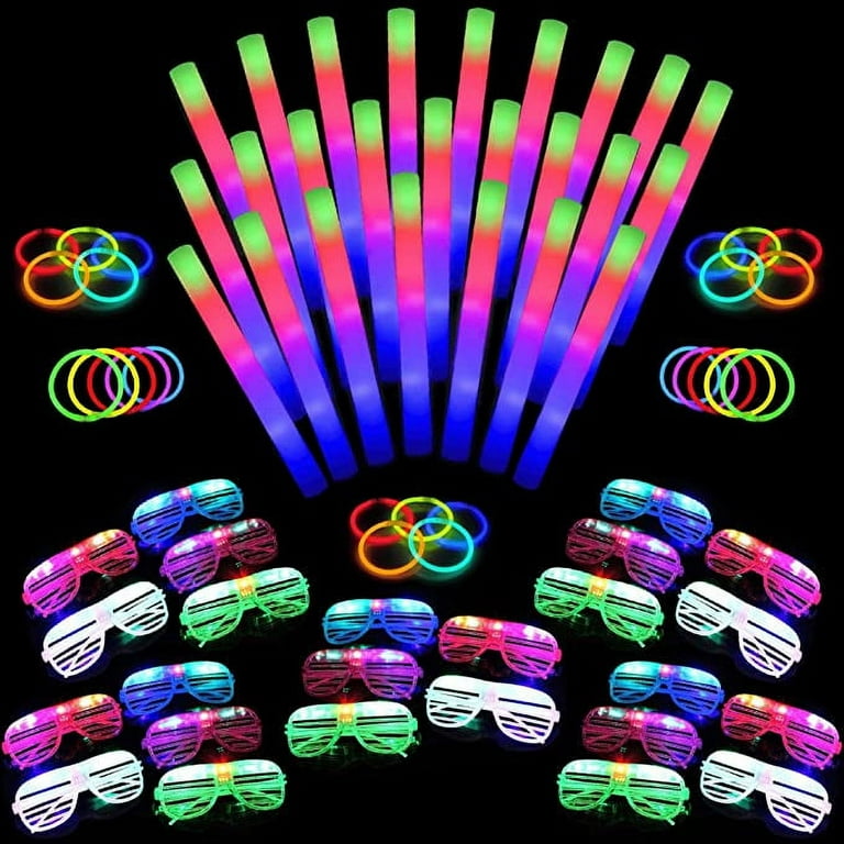 Toysery Glow in The Dark Party Supplies 140 Pieces - 20 Light Up Glasses, 20 Foam Light Sticks and 100 Neon Glow Sticks LED Light Up Party Favors