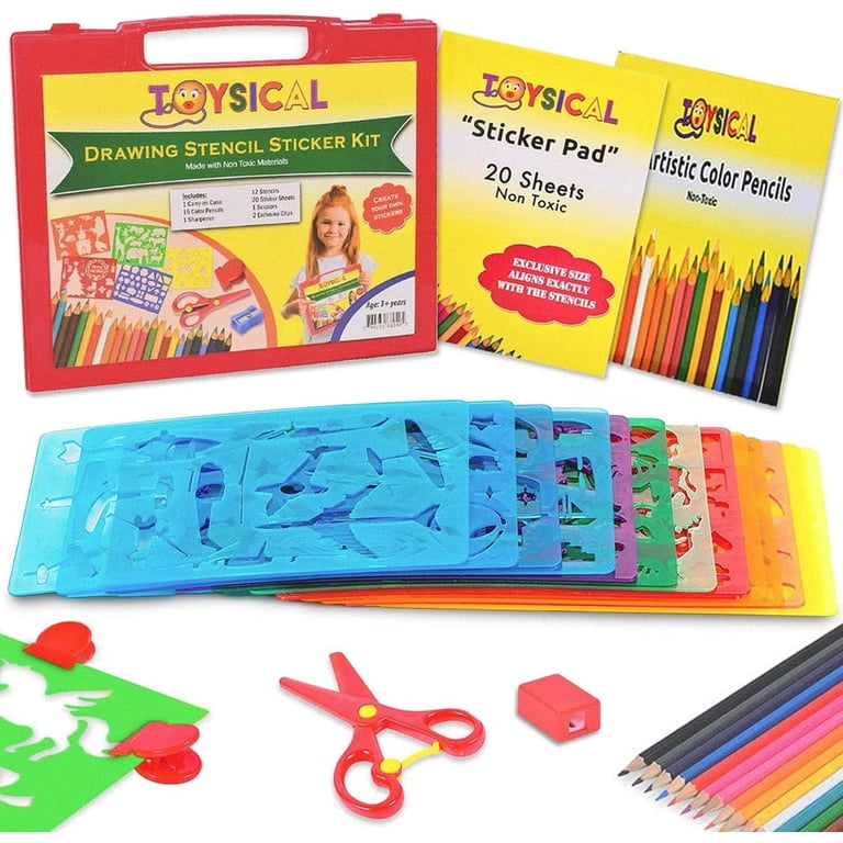 Toysical Kids Stencils Sticker Set, 52 Pc Drawing Art Crafts Kit, Tracing Gift For Preschoolers