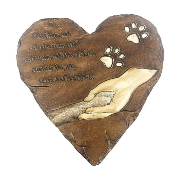 Stgfyxgs Dog Memorial Stone Heart Shape Stones Loss of Dog Gift Weatherproof Pet Grave Pet Tombstone for Outside Patio Yard brown