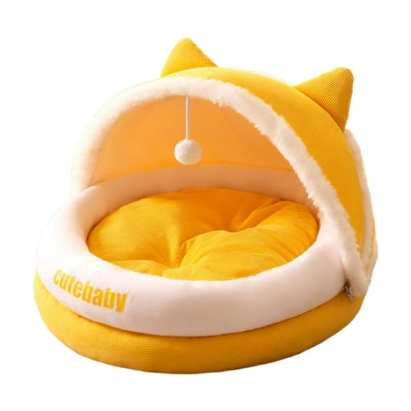 Stgfyxgs Semi Closed Cat Nest Cat Bed for Indoor Cats Cat Cradle Comfortable Anti Slip Snooze Cat Tent House Kennel for Puppy Dog Cats Yellow M