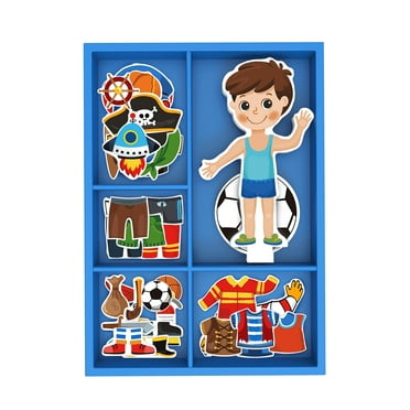 Toyster's Magnetic Wooden Dress-Up Boy Doll Toy, 30 Costume Pieces, Ages 3+, Wood