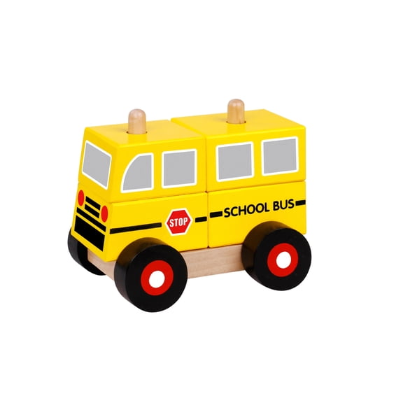 Toyster's Wooden School Bus Building Blocks Toy for Kids
