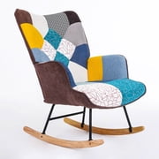 Toytexx Patchwork Upholstered Rocking Chair Wingback Accent Glider with Solid Wood Rockers & Steel Frame 26" Wide Comfy Nursery & Living Room Rocker 330 lb Capacity