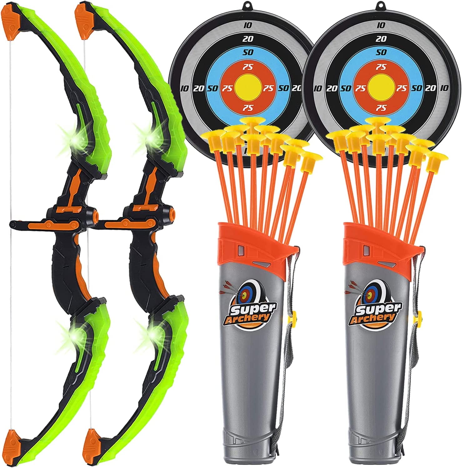 JA-RU Green Bow & Arrow Archery Set (1 Pack) 4 Suction Cup Arrows w/Arrow  Quiver Belt Holder. Kids Toys for Boys & Girls. Outdoor Hunting Games 